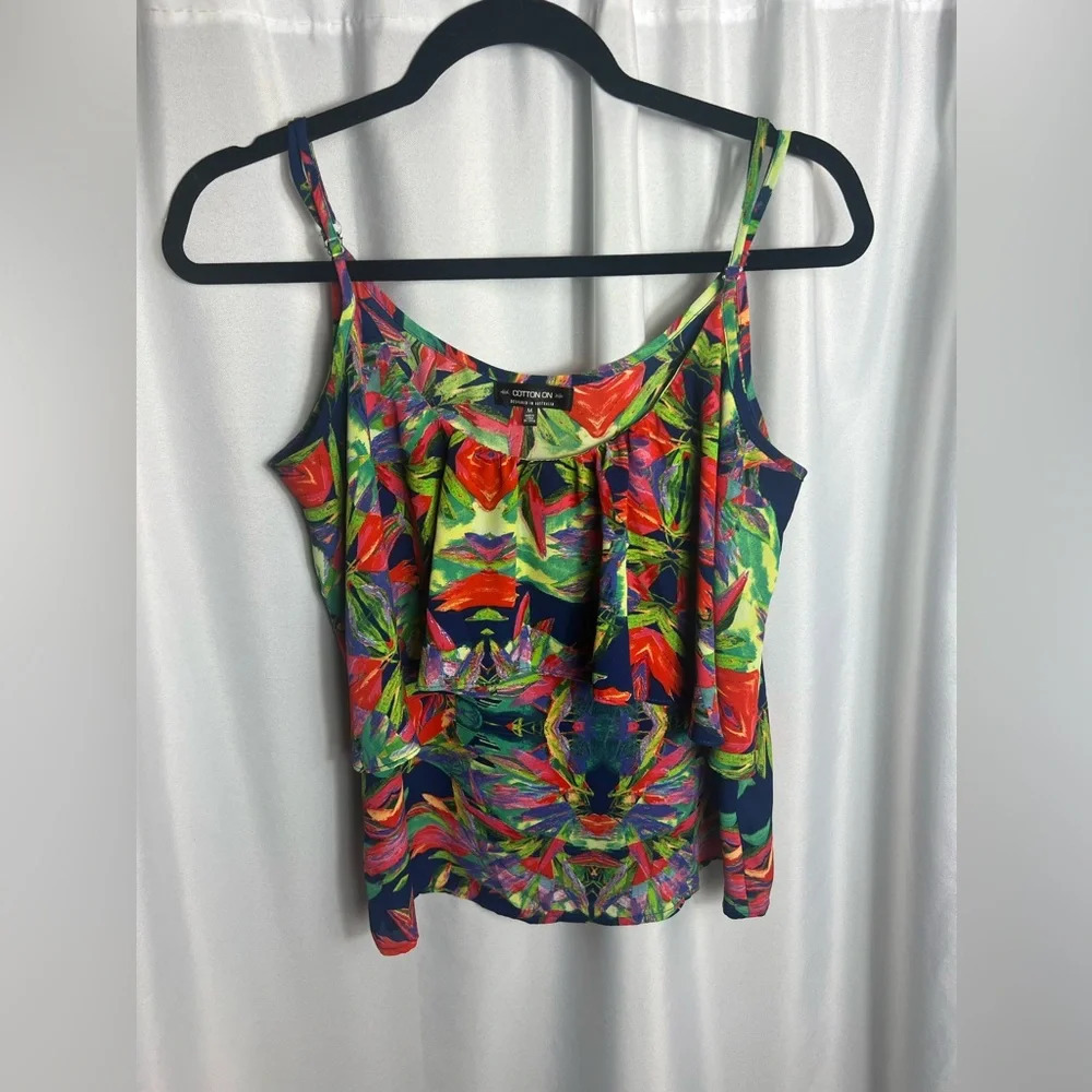 Cotton On Woman’s Floral Tropical Tank Flowy Size M Vacation Beach Lightweight